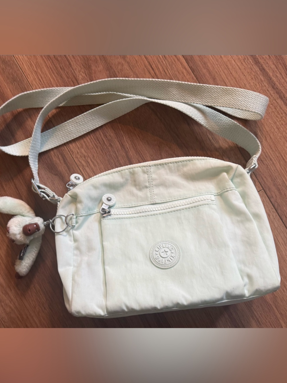 Kipling Light Mint Crossbody Bag with monkey Plush Key Charm
